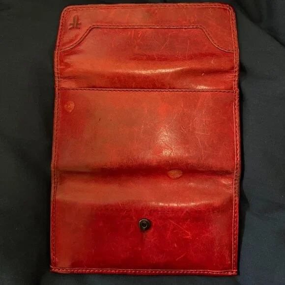 Frye Red Leather Tri-Fold Wallet Snap Closure - Picture 6 of 7